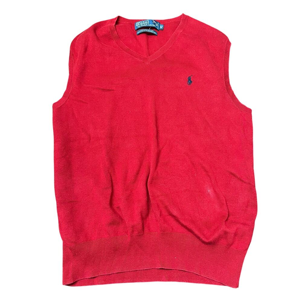 Polo Ralph Lauren Sweater Vest Mens Medium Red V Neck Pima Cotton Pony Logo